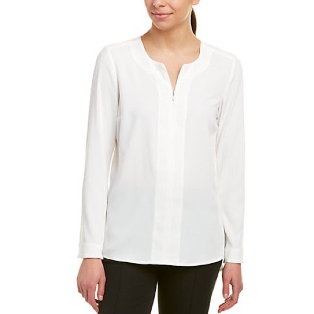 Jones New York Invisible Zipper Neck Top, Ivory